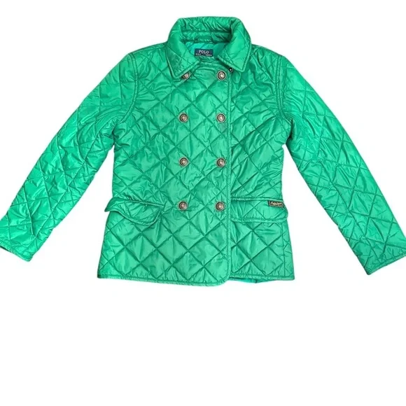 Polo Ralph Lauren Kid’s double breasted green button quilted barn coat jacket L - Picture 3 of 8